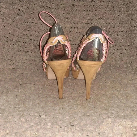 Vintage BRIAN ATWOOD-BITCHIN-Tan Nubuck/Pink Laces-Corset Style-Stilettos-Sz 37 - Picture 5 of 8